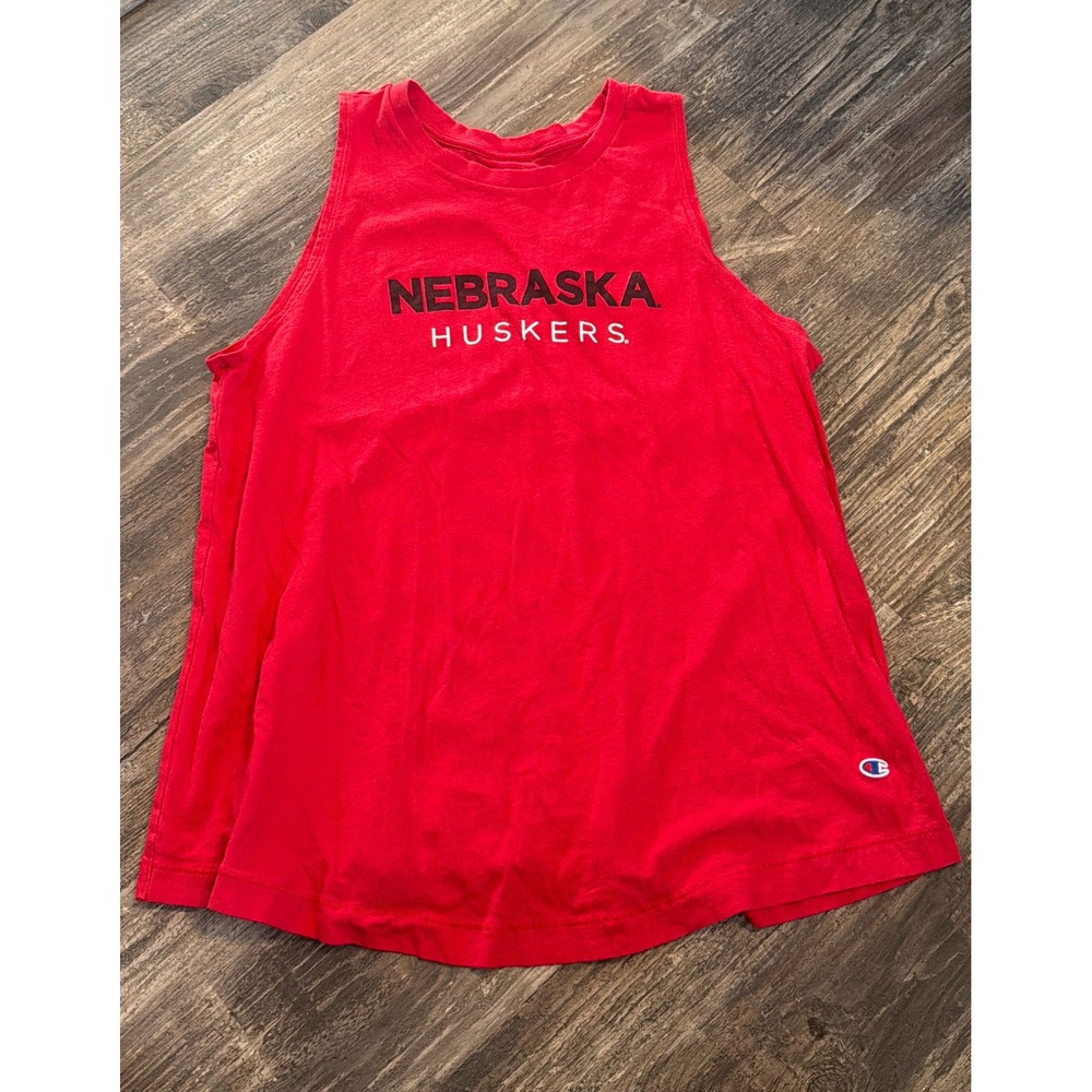 Champion Nebraska Huskers Red Tank Top Womens Large Sleeveless Graphic Tee